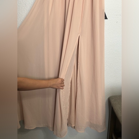 Lulus Thoughts of Hue Blush Surplice Maxi Long Dress Side Split Size Medium NWT - Picture 5 of 10